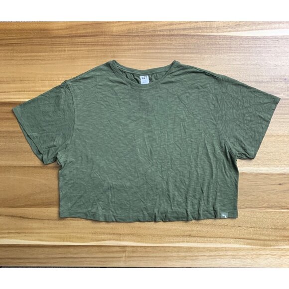 Joylab Womens Olive Green Open-Back Cropped Boxy Fit Activewear T-Shirt Small - Picture 4 of 9
